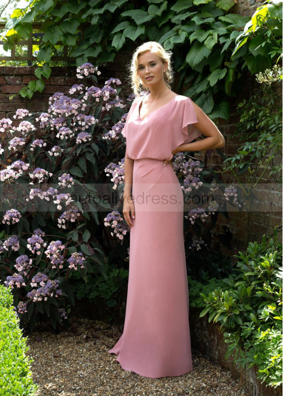 Boho Dusky Pink Chiffon Keyhole Back Bridesmaid Dress